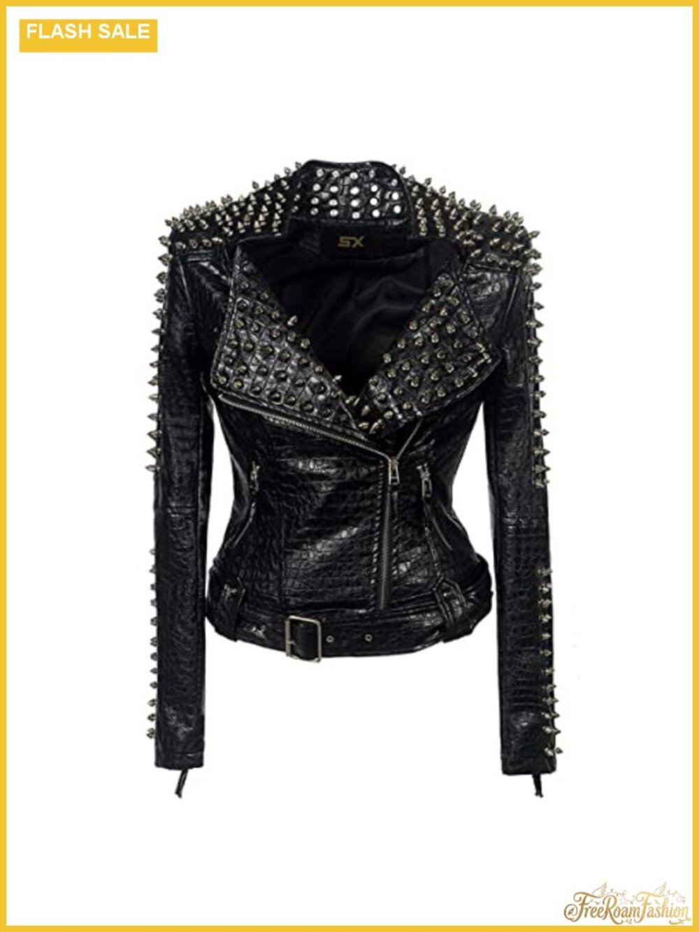 Women's Faux Leather PU Studded Rivet Streetwear Motorcycle Jacket Coat